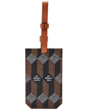 AU DEPART Printed Leather Luggage Tag - Black