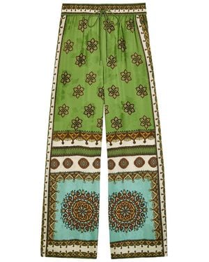 ALÉMAIS Contina Printed Wide-Leg Satin Trousers - Green