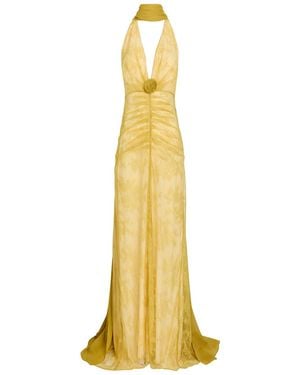 De La Vali Amora Scarf-Effect Lace Gown - Metallic