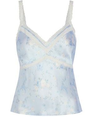 LoveShackFancy Lirena Floral-Print Silk Cami Top - Blue