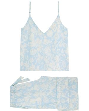 Desmond & Dempsey Alma Fig Printed Cotton Pyjama Set - Blue