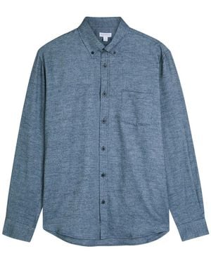 Sunspel Brushed Cotton Shirt - Blue