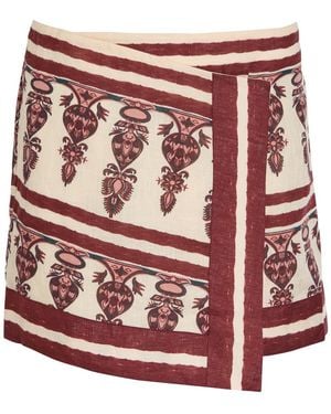Johanna Ortiz Roots Printed Linen Mini Wrap Skirt - Red