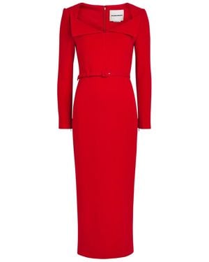 Roland Mouret Belted Wool Midi Dress - Red