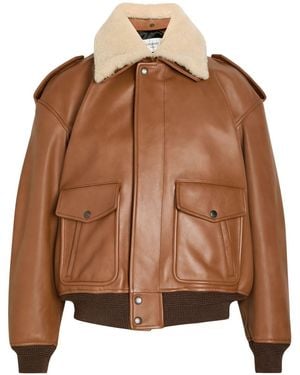 Saint Laurent Detachable-Collar Shearling And Leather Jacket - Brown