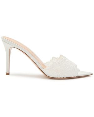 Gianvito Rossi Yvonne 85 Floral-Lace Leather Mules - White