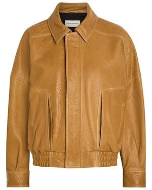Nour Hammour Dalma Grained Leather Jacket - Brown