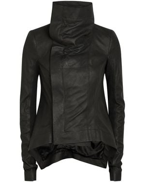 Rick Owens Naska Asymmetric Leather Jacket - Black