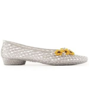 HEAVENLY JELLY Flower-Embellished Jelly Ballet Flats - White