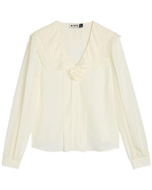 RIXO London Emelin Floral-Appliquéd Silk Blouse - White