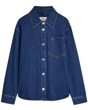Ami Paris Embossed-Logo Denim Overshirt - Blue