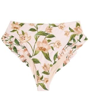 Agua Bendita Jengibre Orquidea Floral-Embroidered Bikini Briefs - White