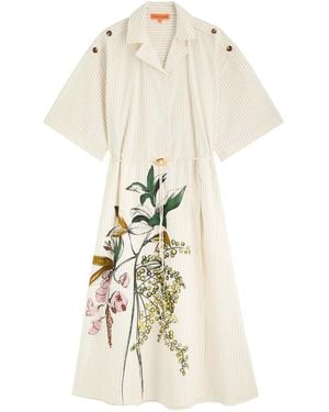 Stine Goya Striped Printed Cotton Midi Shirt Dress - White