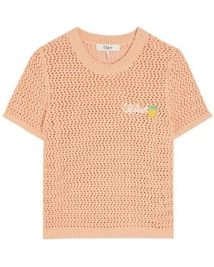 Chloé Logo-Intarsia Open-Knit Cotton T-Shirt - White