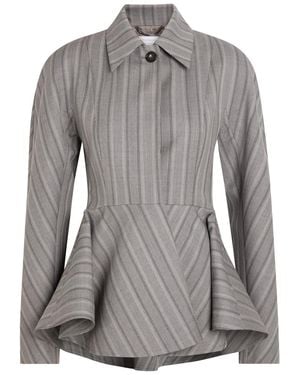 Stella McCartney Striped Peplum-Hem Wool Jacket - Grey