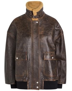 KHAITE Sandor Shearling-Collar Leather Jacket - Brown