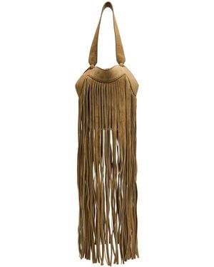KHAITE Lotus Nano Fringed Suede Tote - Metallic
