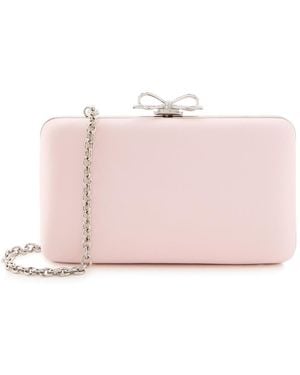 Self-Portrait Crystal Bow-Embellished Satin Clutch - Pink