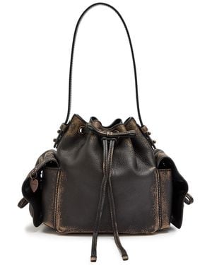 Acne Studios Multipocket Vintage Mini Grained Leather Bucket Bag - Black