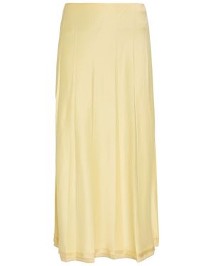 Vince Pleated Satin Midi Skirt - Yellow