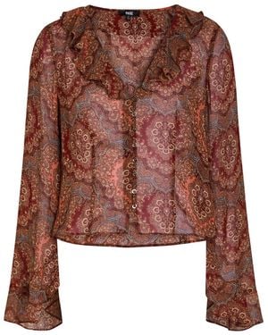 PAIGE Eve Printed Silk-Chiffon Blouse - Brown