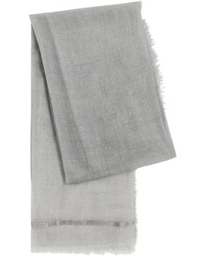 AMA Pure Rigino Metallic-Weave Cashmere Scarf - Gray