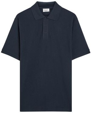 Saint Laurent Logo-Embroidered Piqué Cotton-Blend Polo Shirt - Blue