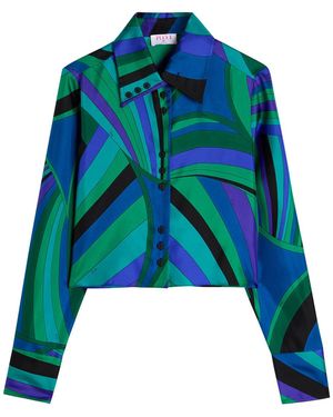 Emilio Pucci Iride Printed Silk-Twill Shirt - Blue