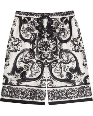 Dolce & Gabbana Majolica Printed Silk-Twill Shorts - Black