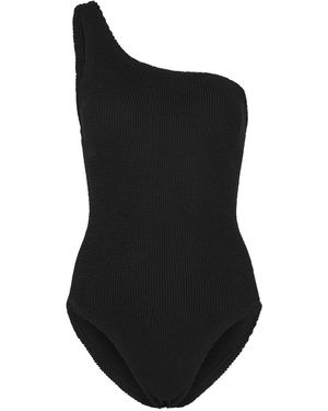 Hunza G Nancy Seersucker Swimsuit, One Shoulder, Machine Wash, Nancy Swimsuit - Black