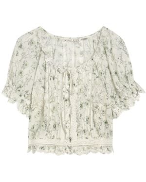 Alice + Olivia Mclaine Floral-Print Cotton Blouse - White