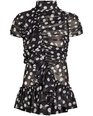 Dries Van Noten Chuchu Polka Dot Ruched Chiffon Top - Black