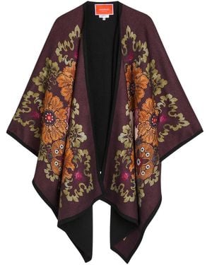 La DoubleJ Patterned-Intarsia Wool Poncho - Black