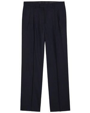 Lardini Pinstriped Straight-Leg Wool Pants - Blue