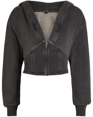 GOOD AMERICAN Jeanius Cropped Hooded Cotton Sweatshirt - Black