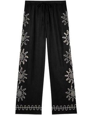 Rails X Lspace Emmie Embroidered Linen Trousers - Black
