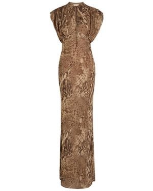 De La Vali Ceres Leopard-Print Chiffon Maxi Dress - Brown