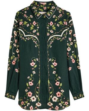 Agua Bendita Tota Mosquetero Floral-Print Linen Shirt - Green