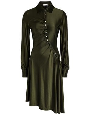 Rabanne Gathered Satin-Jersey Shirt Dress - Green