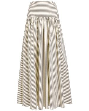 STAUD Procida Striped Stretch-Cotton Skirt - White