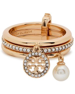 Tory Burch Icon 18Kt-Plated Stacked Ring - Metallic