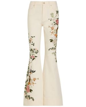 Alice + Olivia Beautiful Floral-Embroidered Flared-Leg Jeans - Natural