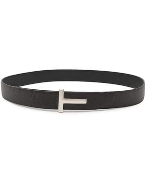 Tom Ford Reversible Grained Leather Belt - White