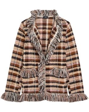 Etro Striped Fringed Woven Jacket - Brown