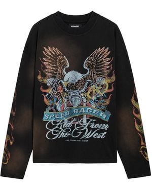 Kidwest Eagle Flame Printed Cotton T-Shirt - Black