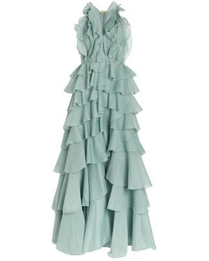 Aje. Cleo Ruffled Chiffon Gown - Blue