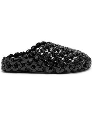 A.W.A.K.E. MODE Woven Patent Leather Mules - Black