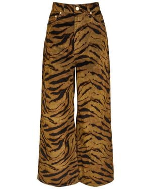 Ganni Zebra-Print Wide-Leg Jeans - Natural