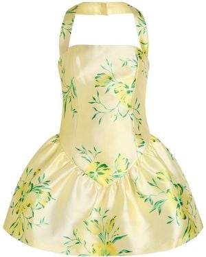 De La Vali Aura Floral-Print Faille Mini Dress - Yellow