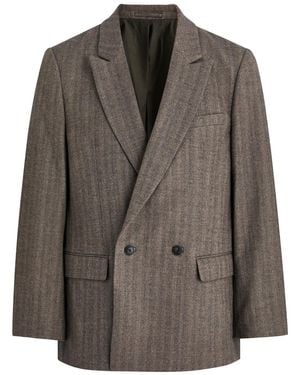 Percival Herringbone Double-Breasted Woven Blazer - Brown